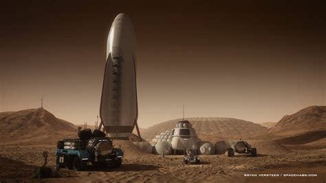 SpaceX spaceship at Mars base by Bryan Versteeg | human Mars