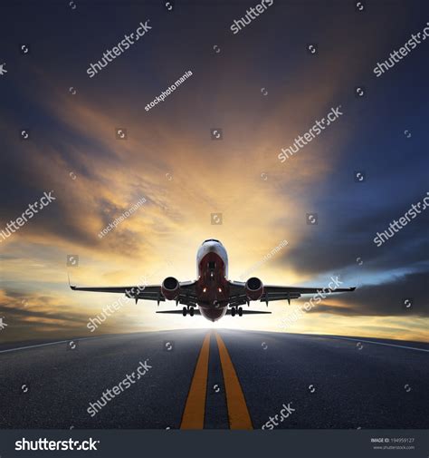 Plane Taking Off Airport Runways Traveling Stock Photo 194959127 ...