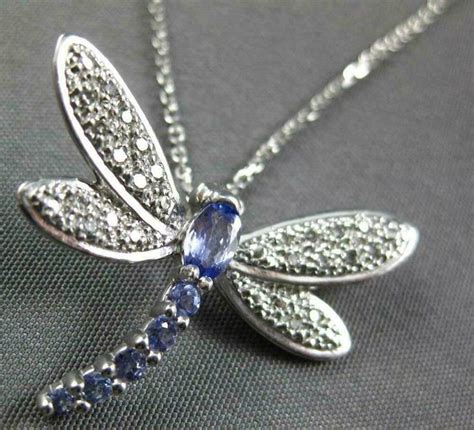 1ct Blue Sapphire and Diamond 3D HAPPY DRAGON FLY Pendant 14K White Gold Finish | eBay | White ...