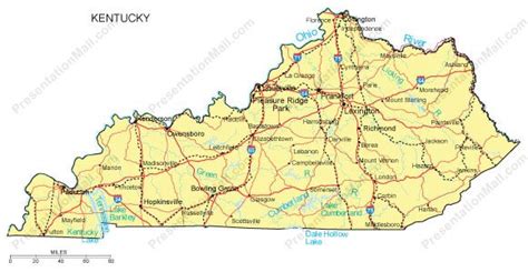 Kentucky PowerPoint Map - Counties, Major Cities and Major Highways