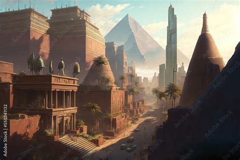 Futuristic Egypt. Sci-fi. Pyramid. Golden futuristic city. concept art ...