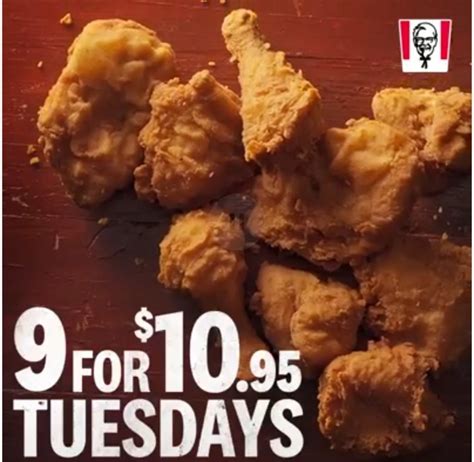 DEAL: KFC - 9 pieces for $10.95 Tuesdays in QLD (KFC App) | Frugal Feeds