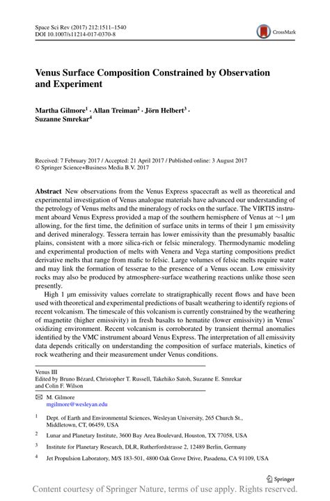 Venus Surface Composition Constrained by Observation and Experiment ...