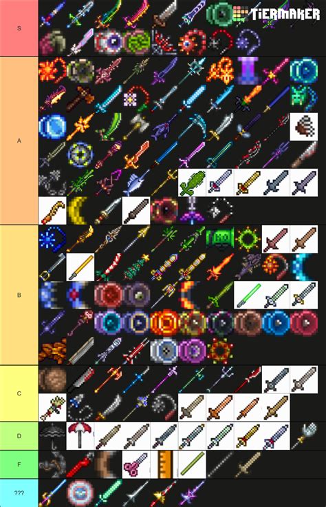 Terraria Melee Weapons Tier List (Community Rankings) - TierMaker