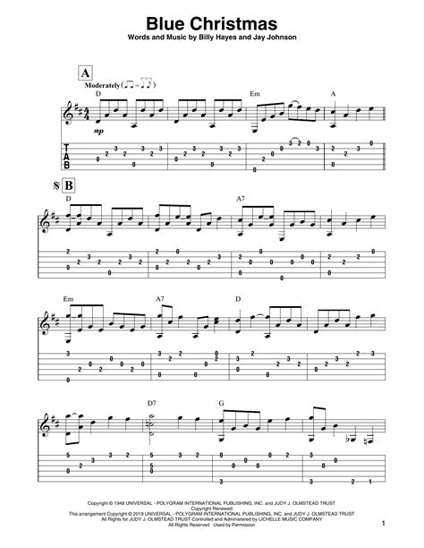 Elvis Presley Blue Christmas Guitar Tab In G Major Download Print SKU ...