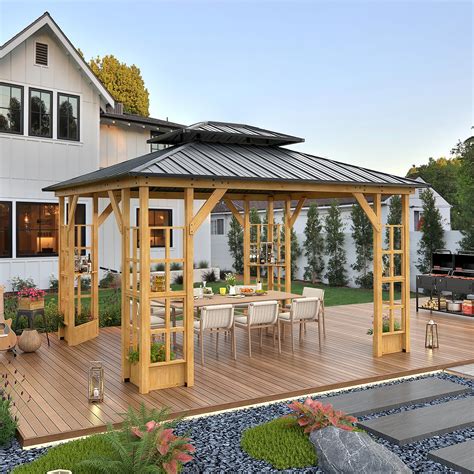 EROMMY 11' x 13' Wood Gazebo, Outdoor Hardtop Gazebo Pavilion with Spr – Erommy