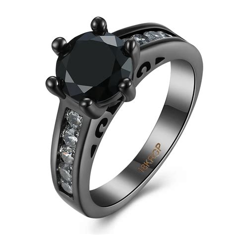 Simulated Exquisite Black Onyx Ring Black Gold Filled Engagement Wedding Ring Size 6 7 8 9-in ...