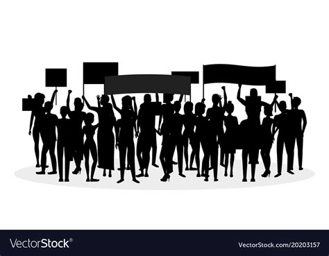 Silhouette black protesting crowd Royalty Free Vector Image