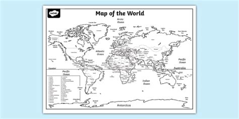 World Map Coloring Page With Countries Labeled