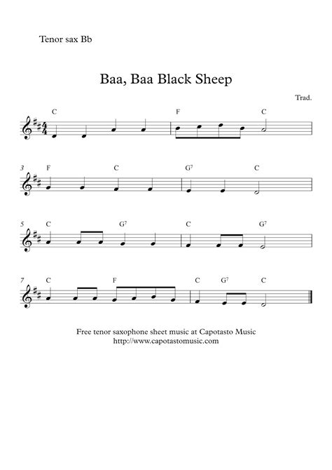 Free easy tenor sax sheet music | Baa, Baa Black Sheep