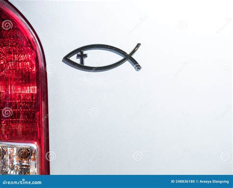 Christian Religious Fish Sign on Rear of White Car Stock Photo - Image of christ, christianity ...