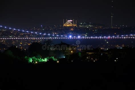 Bridge and Camlica Mosque Night View Stock Photo - Image of kareem, light: 183442236