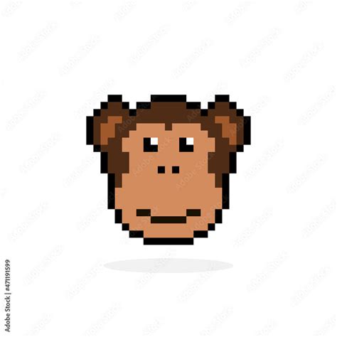 monkey head pixels. Animal in 8 bit game assets vector illustration ...