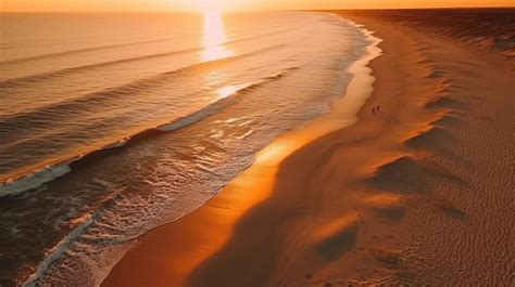 Premium AI Image | Aerial view of sandy beach at sunrise