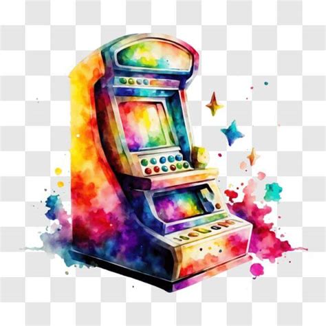 Download Colorful Arcade Machine with Stars and Watercolor Splashes PNGs Online - Creative Fabrica