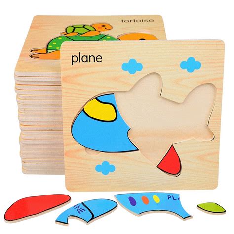 8 Pcs Education Wooden Toys 3D Puzzle kids Gift Brain Jigsaw Cartoon ...