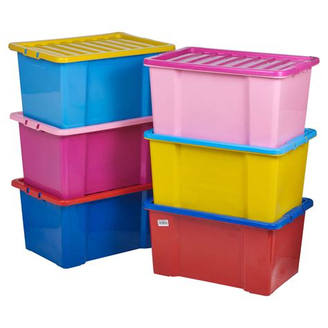 50 Litre Coloured Plastic Storage Boxes Set Clip Lid Quality Stackable Container | eBay