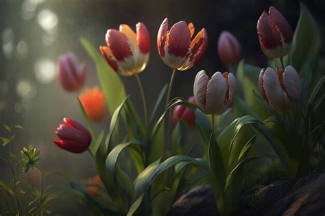 Premium Photo | Tulips garden spring concept generative a.i