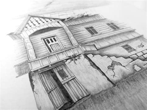 Original pencil drawing abandoned house print gift wall | Etsy