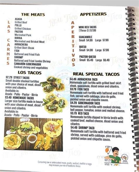 Online Menu of The Real Taco, Bixby, OK