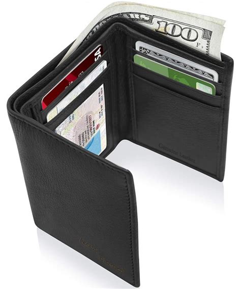 Trifold Leather Wallets Men Slim - Black smooth - C411ID76OD1