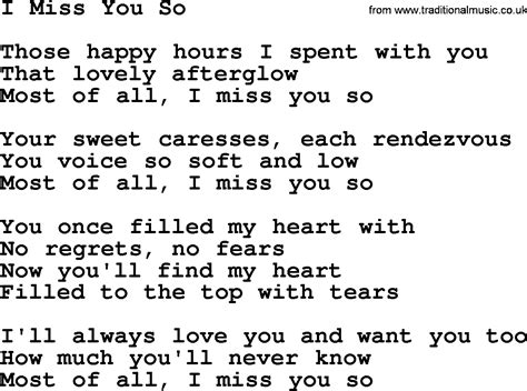 Willie Nelson song: I Miss You So, lyrics