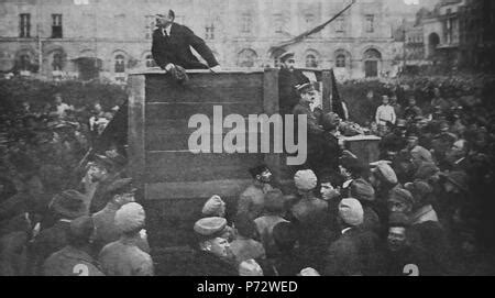 Leon Trotsky, People's Commissar of War, reviewing Red Army troops in Moscow, Russia, 1918 ...