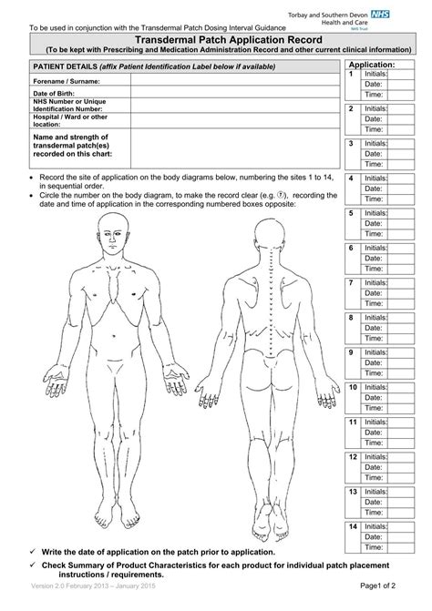 Transdermal Patch Application Record