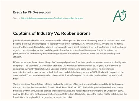 Captains of Industry Vs. Robber Barons (300 Words) - PHDessay.com