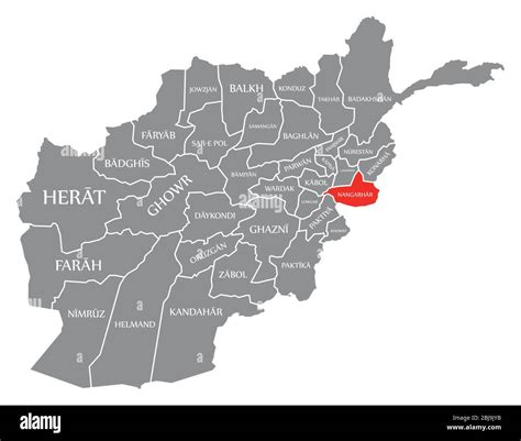 Nangarhar red highlighted in map of Afghanistan Stock Vector Image & Art - Alamy