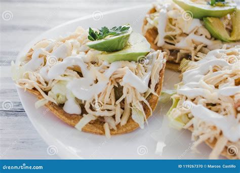 Tostadas Mexicanas De Pollo Mexican Food in Mexico Stock Photo - Image of dinner, appetizer ...