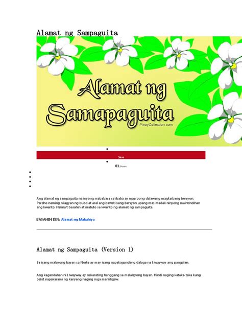 Alamat NG Sampaguita | PDF