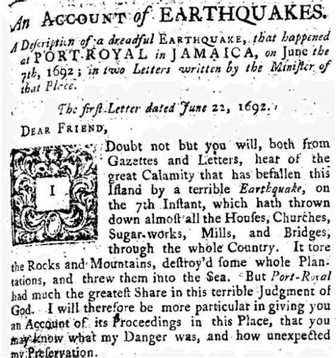 Eye Witness Account of the 1692 Port Royal Earthquake