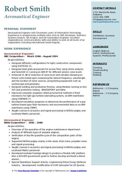 Aeronautical Engineer Resume Samples | QwikResume