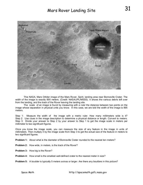 Mars Rover Landing Site Worksheet for 8th - 10th Grade | Lesson Planet