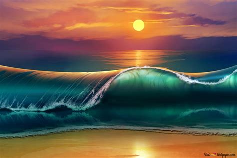 Wave and sunset 4K wallpaper download