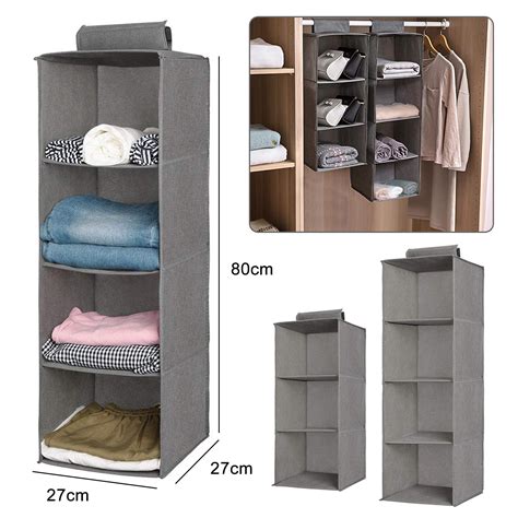 TSV 3/4-Shelf Cotton Linen Hanging Closet Organizer, Sweater & Sock Organizer with a Hook and ...