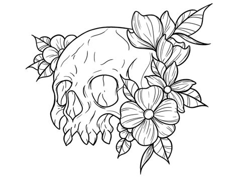 Skull And Flowers Tattoo Designs