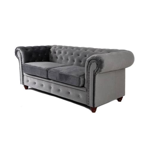 Chesterfield 2 Seater Sofa Velvet Grey - Vintage Furnishing