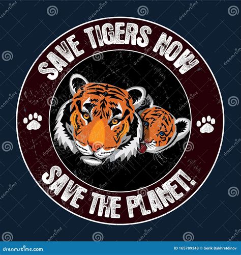 Vector Drawing Animal Protection. Save the Tigers Reads Poster Stock Vector - Illustration of ...