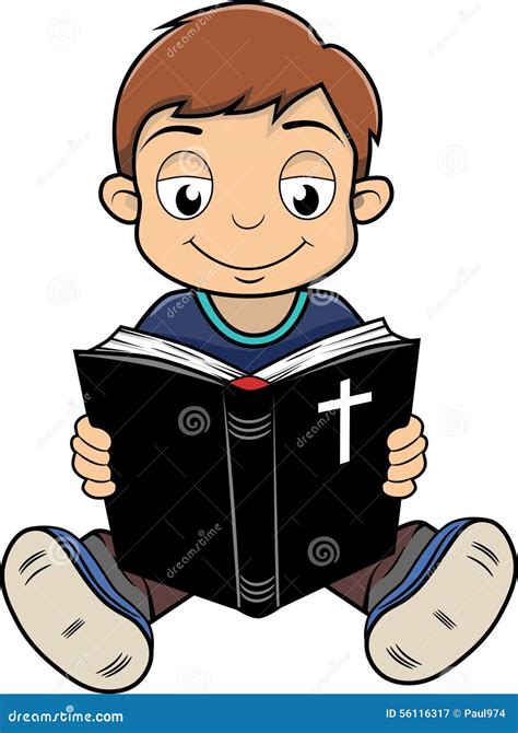 Boy reading Bible stock vector. Illustration of children - 56116317