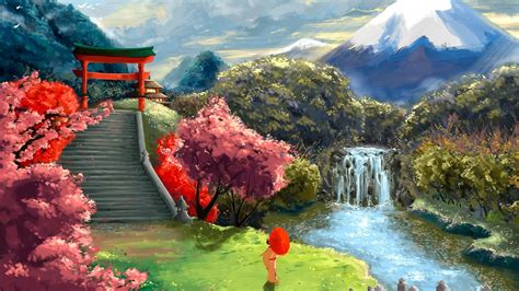 Japanese garden landscape - Painting art - backiee