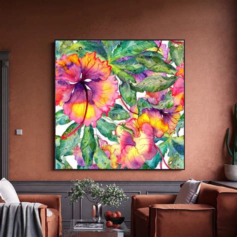 Abstract Floral Watercolor Wall Art Colorful Nordic Style Fine Art Canvas Prints