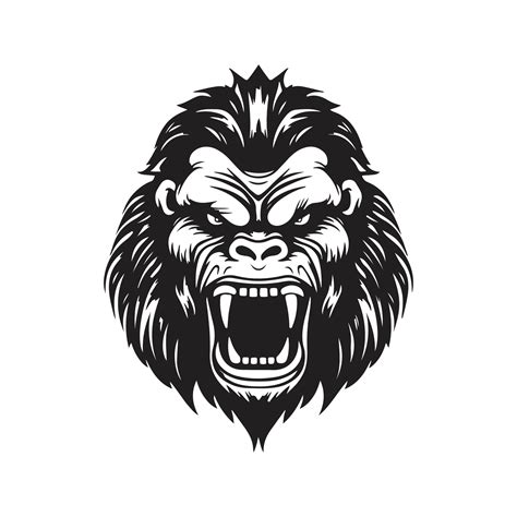 angry gorilla, vintage logo line art concept black and white color, hand drawn illustration ...