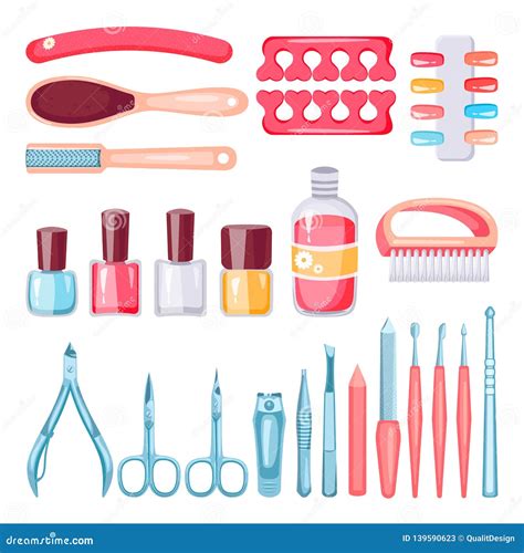 Manicure, Pedicure Tools and Cosmetics Set. Vector Cartoon Illustration ...