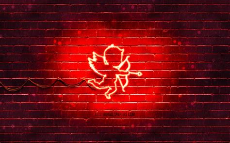 Download wallpapers Cupid neon icon, 4k, red background, neon symbols, Cupid, neon icons, Cupid ...