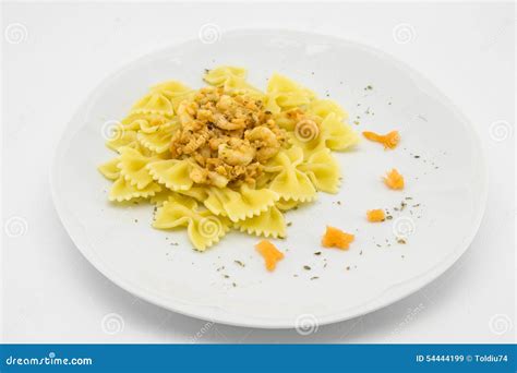 Italian Pasta Called Butterflies with Shrimp Salmon and Basil Stock Image - Image of cooking ...