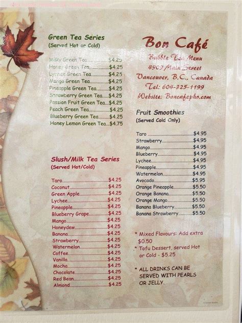 Online Menu of Bon Cafe Restaurant, Vancouver, British Columbia, V5W 2R2 - Zmenu