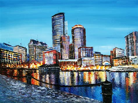 High Textured Knife Painting - Boston Downtown Cityscape Painting - Abstractartwork.com Painting ...