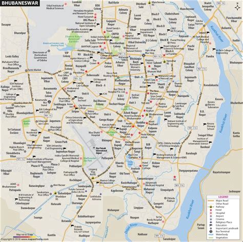 Bhubaneswar city map showing major roads, railways, hotels, hospitals ...